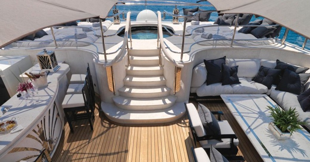 Sundeck Jacuzzi on board charter yacht SILVER ANGEL