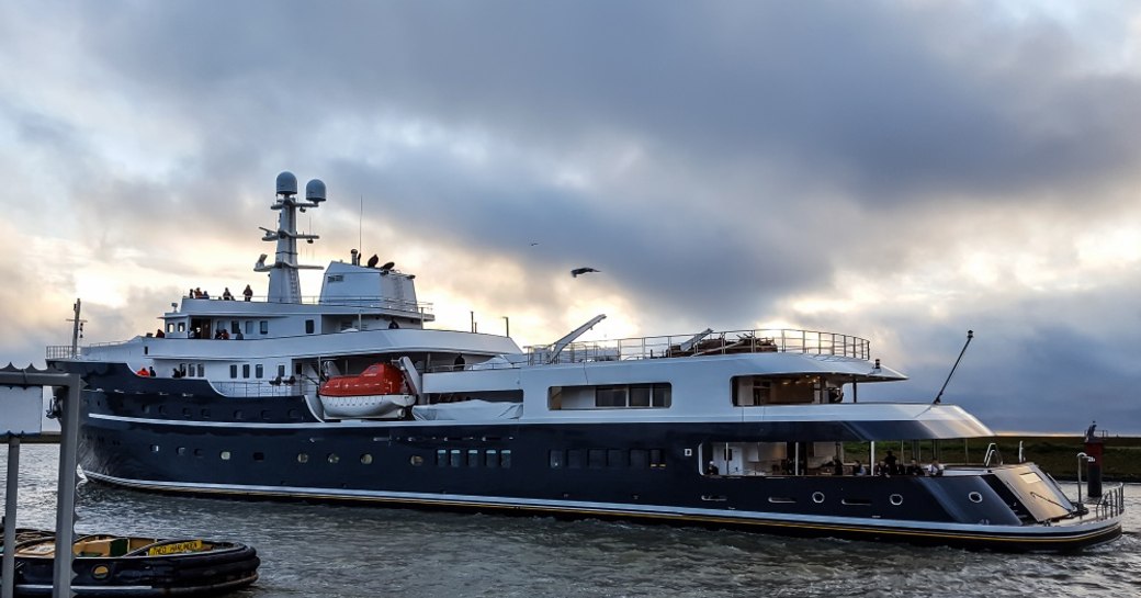 Expedition yacht LEGEND sits at anchor following her refit