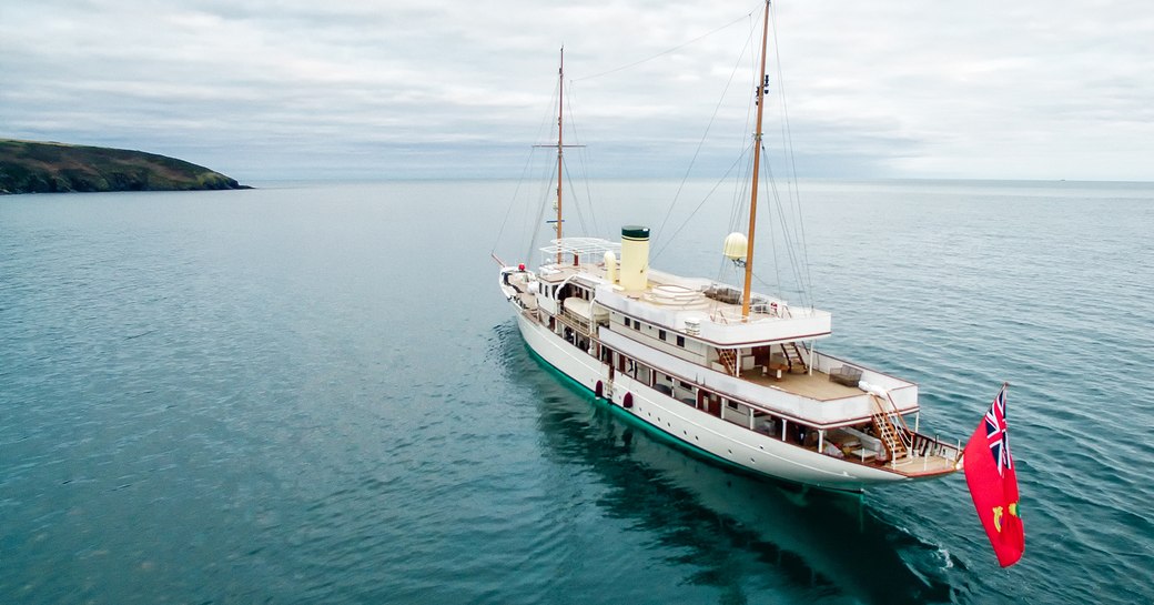 Classic yacht Haida 1929 aerial shot