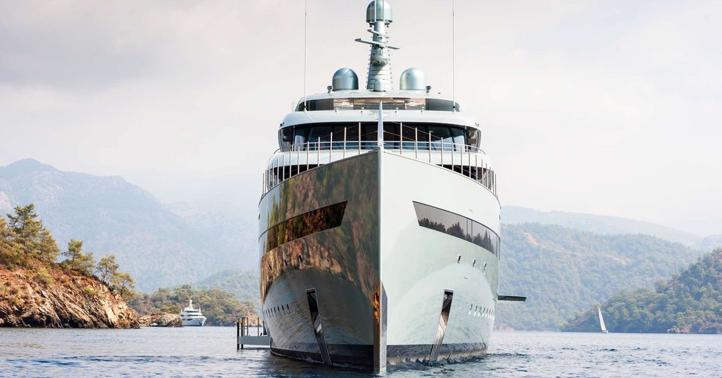 A view of the bow of superyacht SAVANNAH