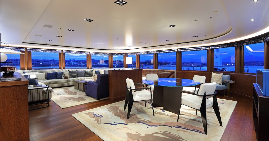 The social space inside superyacht 'Cloud Nine'