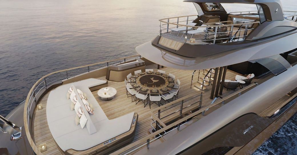 Aft deck rendering onboard charter yacht RAJA² 