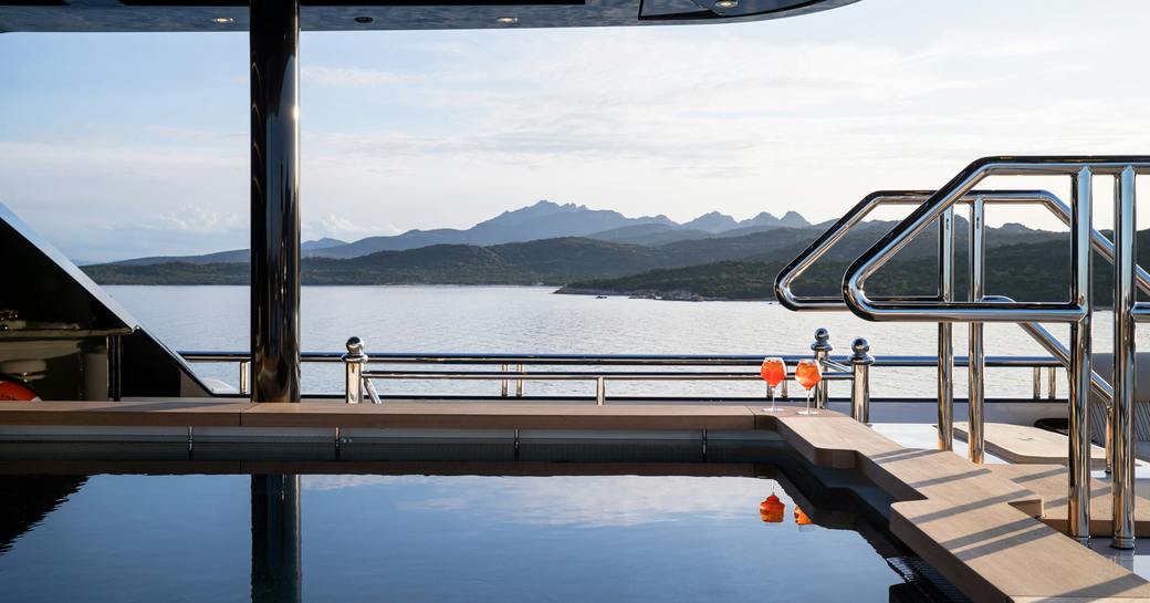 Swimming pool onboard charter yacht STARFIRE