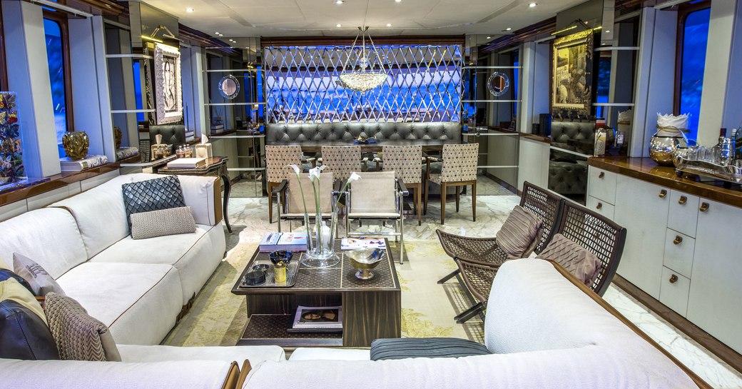 eclectically styled main salon on board expedition yacht ZULU 