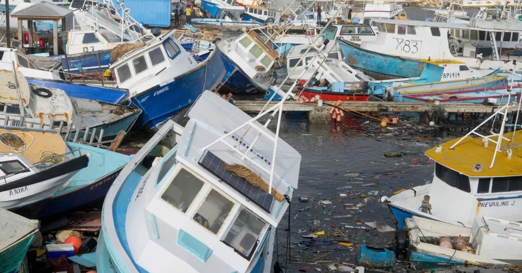 Fishing vessels damaged by Hurricane Beryl