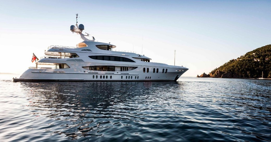 Superyacht Lady Sara sat at-anchor