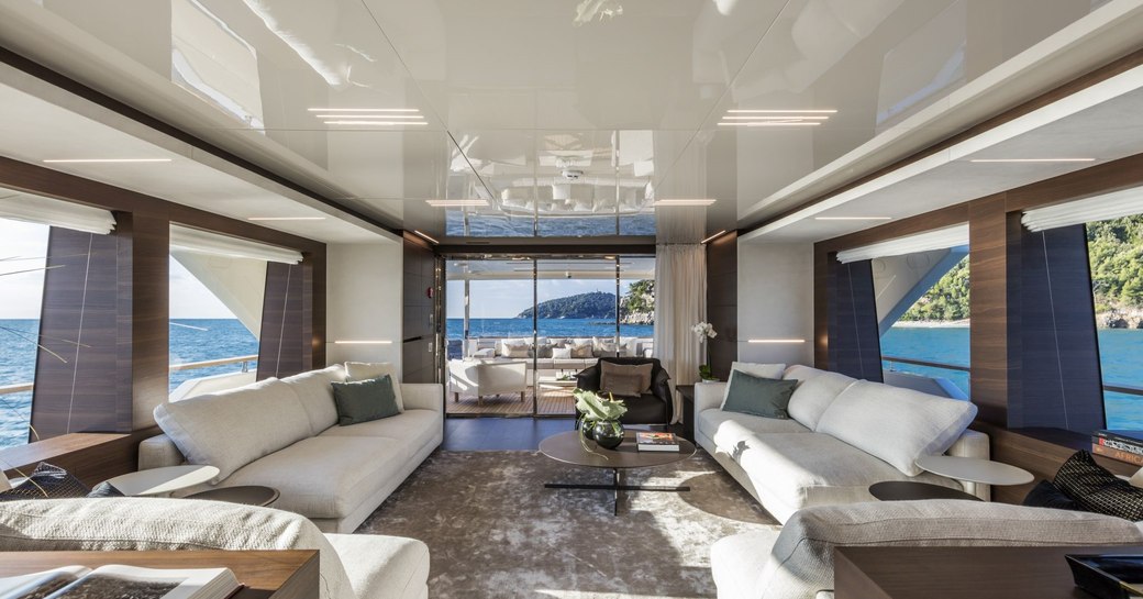 plush main salon on board superyacht December Six