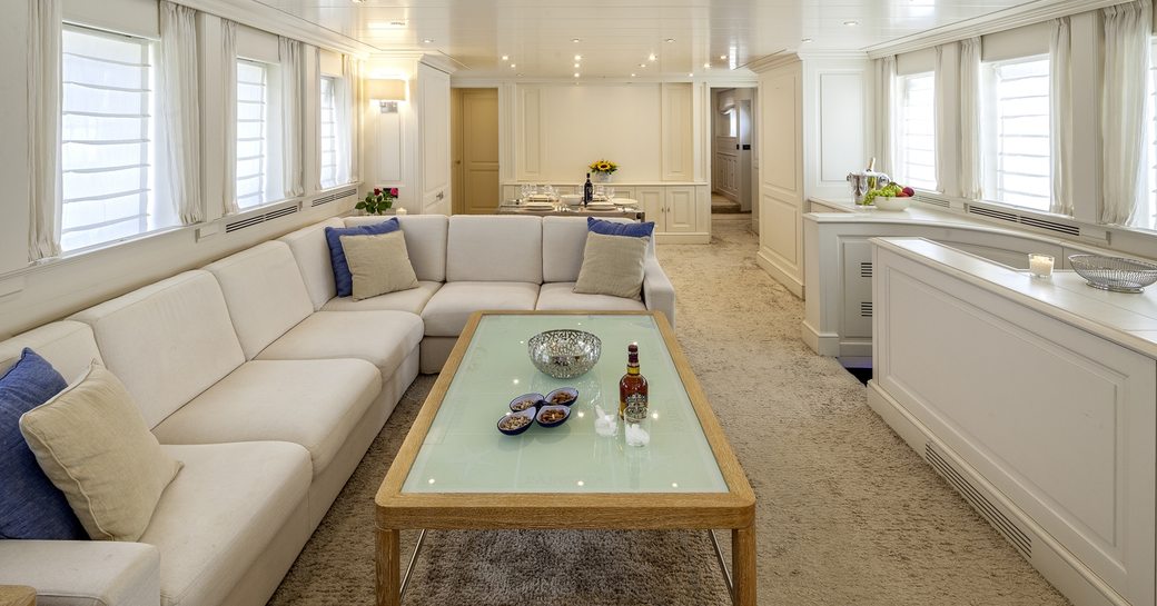 The main salon of motor yacht HARMONYA