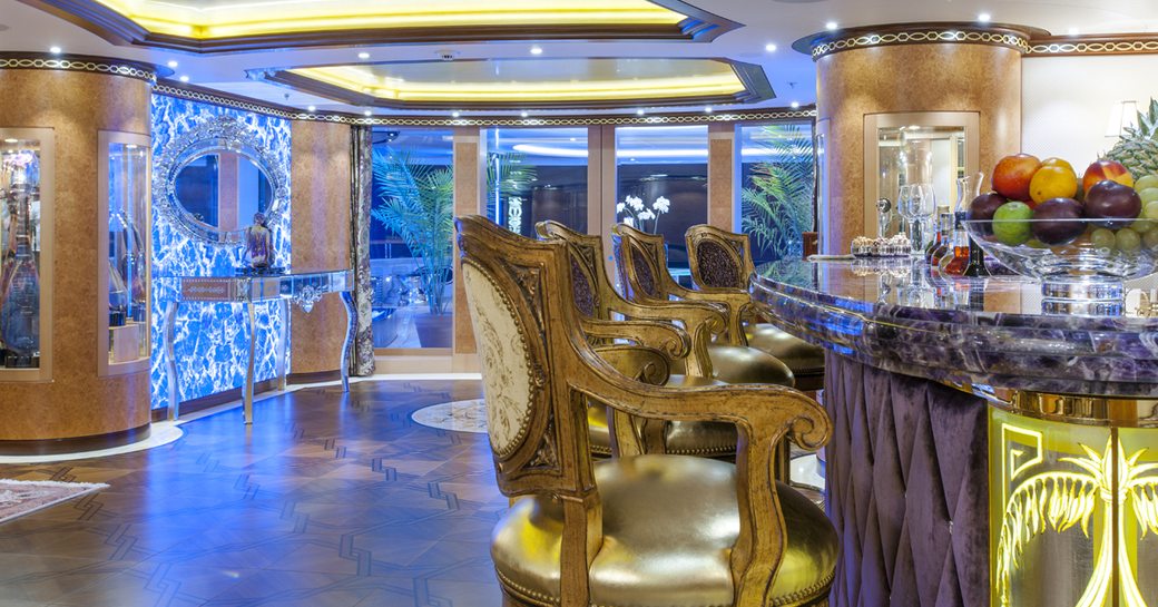 Superyacht SOLANDGE main salon and lit up panels