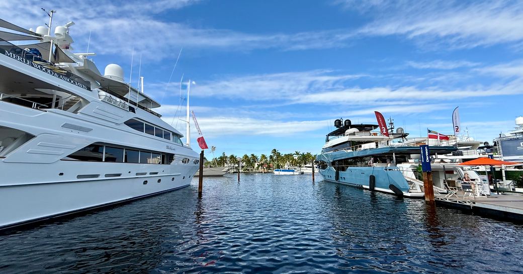 Motor yacht charters berthed at Fort Lauderdale International Boat Show