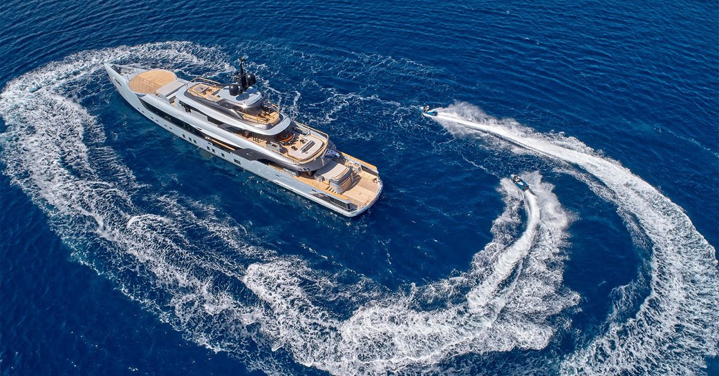 admiral yachts geco as seen from above with tender alongside