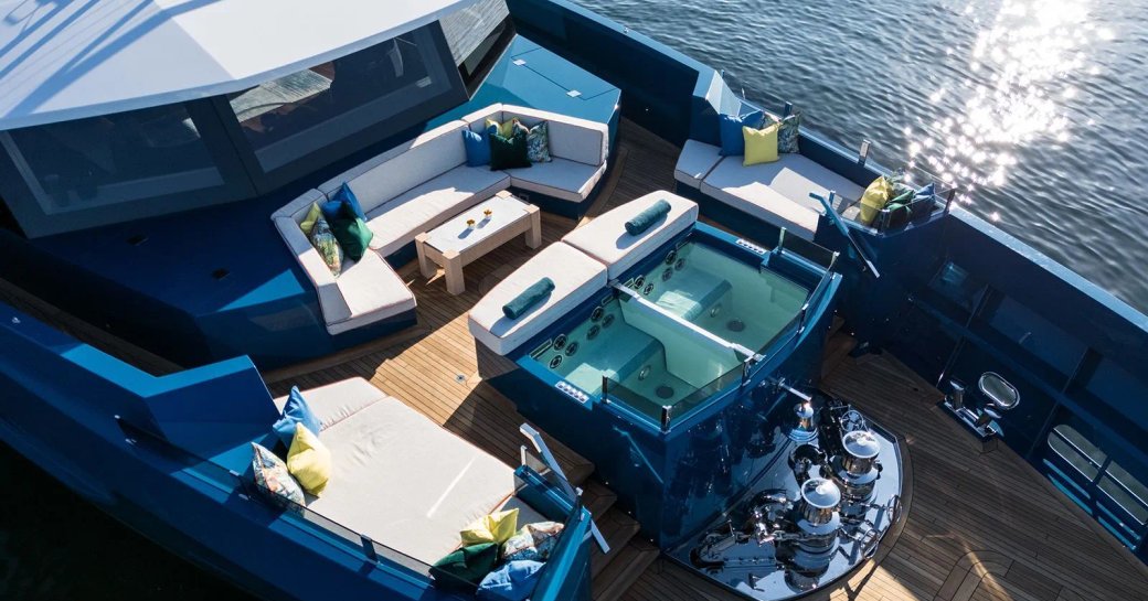 Overhead view of the plunge pool onboard private yacht charter KING BENJI