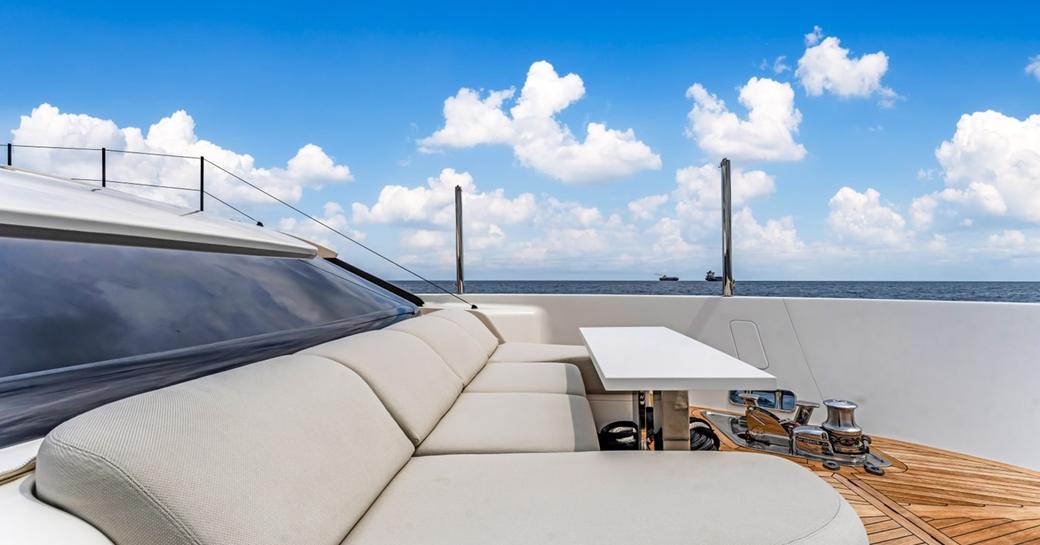 Foredeck seating area onboard superyacht charter NOTYNOG