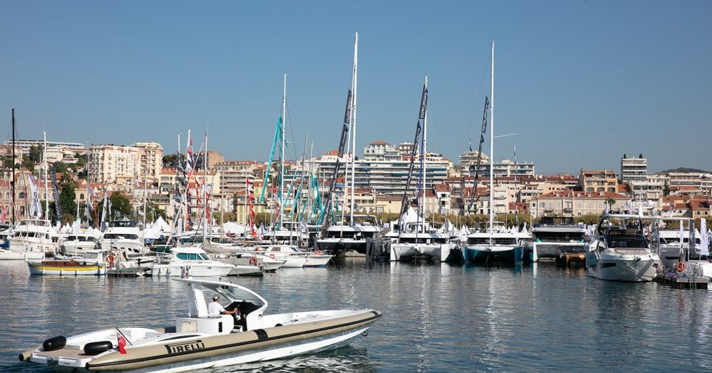 catamarans and trimarans on show in the Vieux Port at the Cannes Yachting Festival 2018