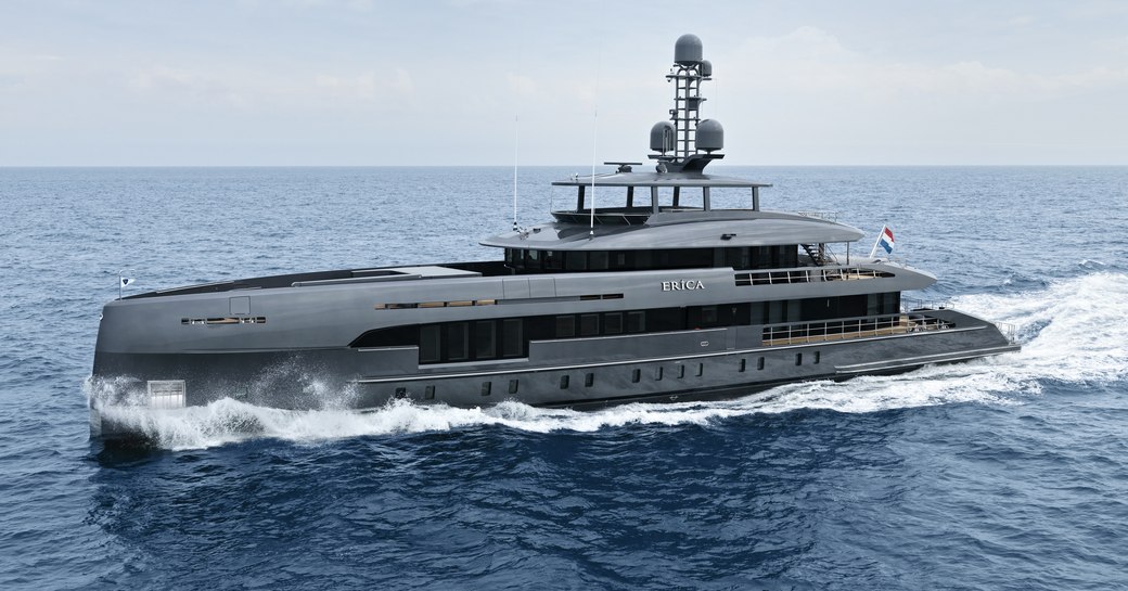 Superyacht Erica cruises through the waves. 