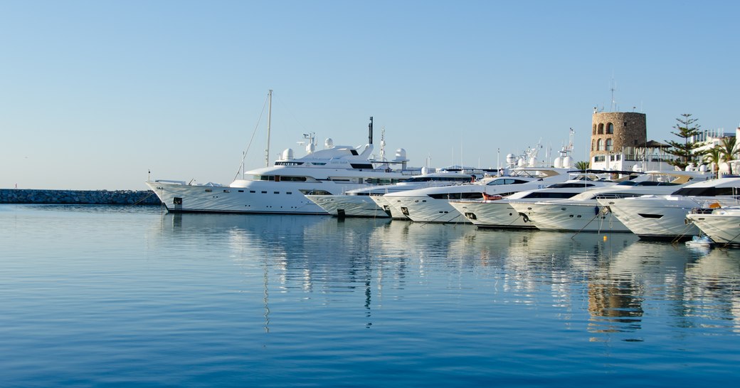 Yachts moored in marina in Spain