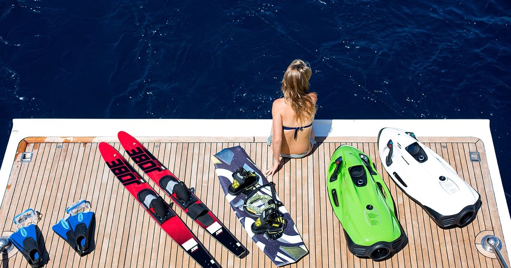 Swim platform and water toys on Robusto yacht