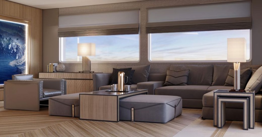 alkhor luxury yacht lounge area with sofa seating and large windows