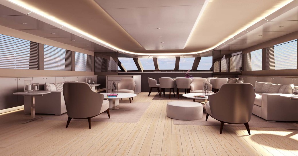 main salon with mirrored seating areas on board charter yacht All About You