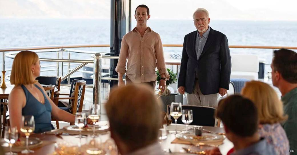 Roy family from SUCCESSION on board SOLANDGE yacht during season 2 finale