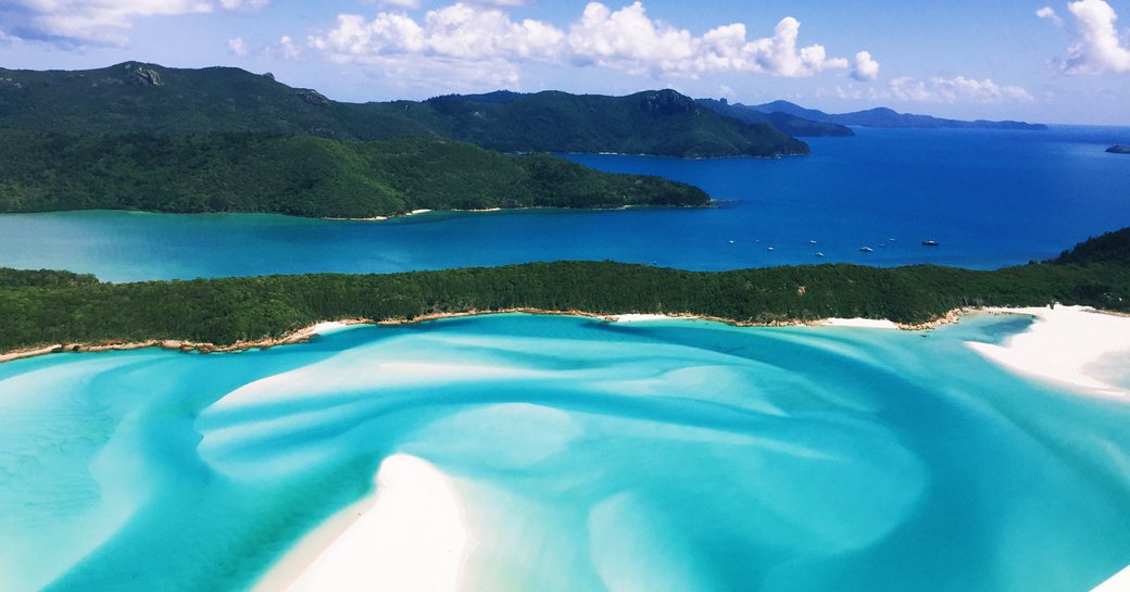 aerial shot of the whitsunday islands