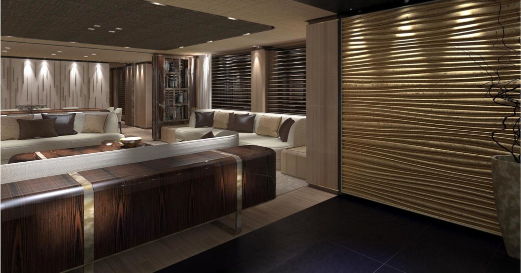 rendering of the main salon aboard superyacht VERTIGE