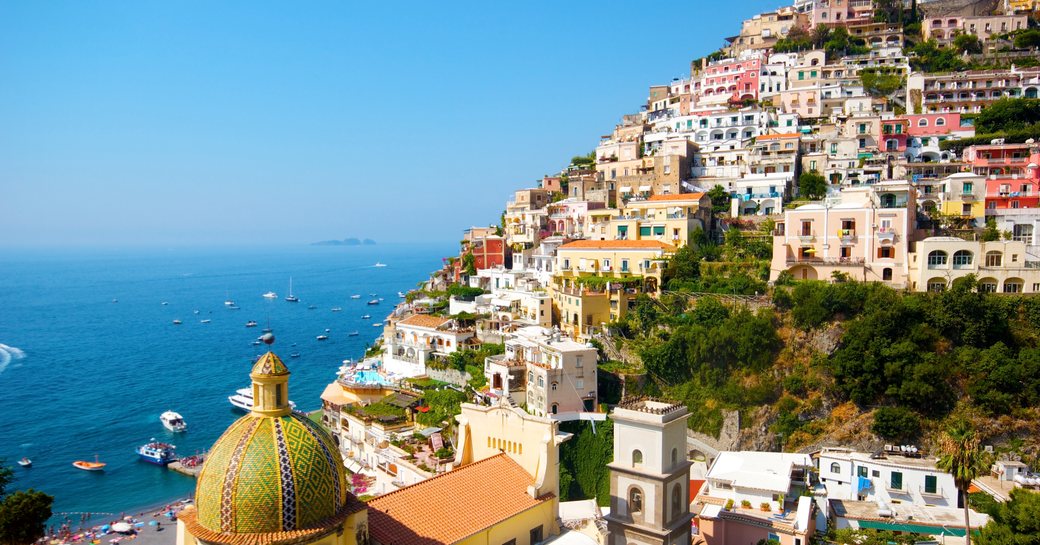 Overview of a stretch of coastline along the Amalfi Coast