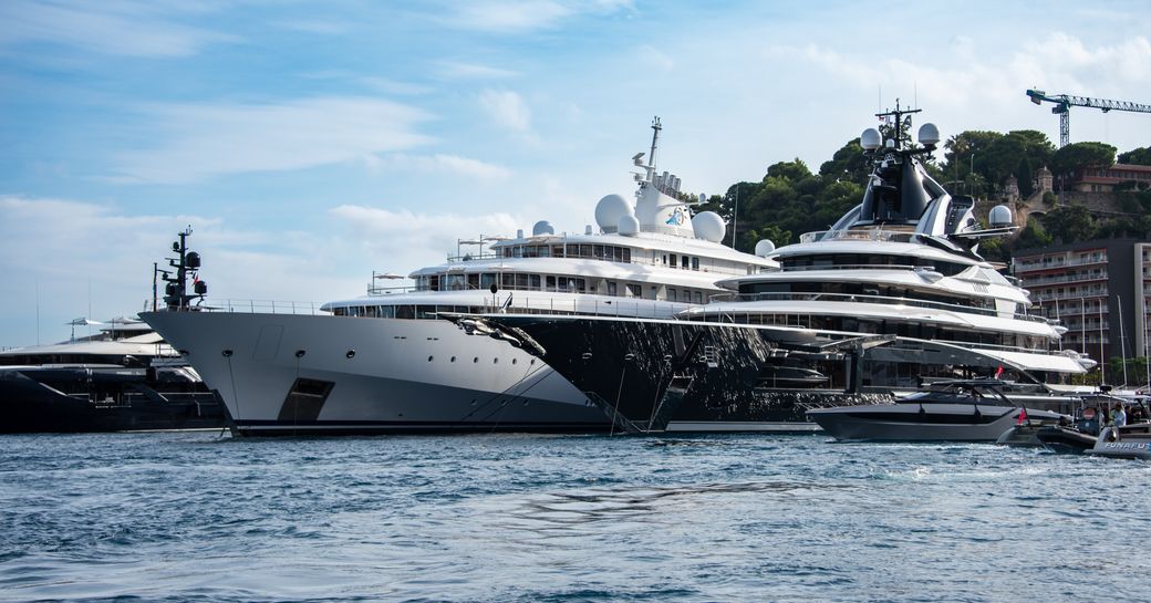 Superyacht charter KISMET and GOLDEN ODYSSEY berthed in Port Hercule