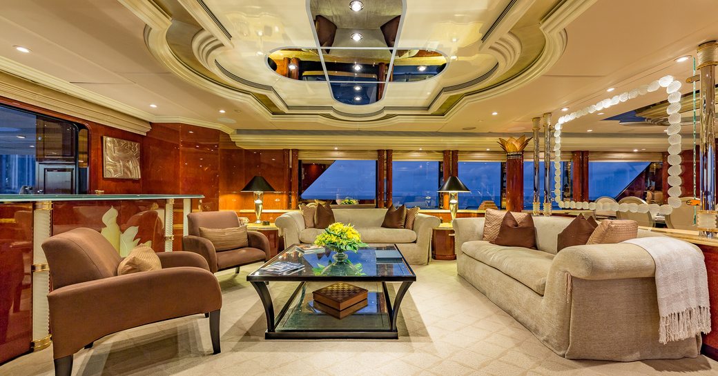 Charter yacht I LOVE THIS BOAT main salon with plush lounge area