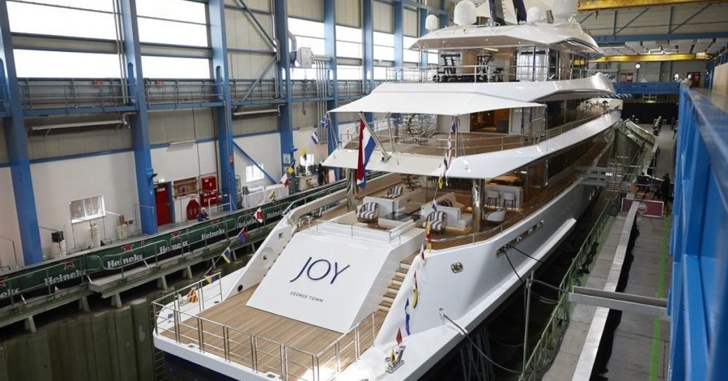 the aft deck and swim platform of motor yacht JOY