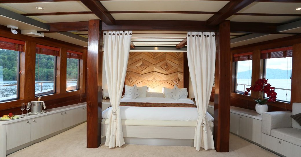 Master suite on superyacht LAMIMA 