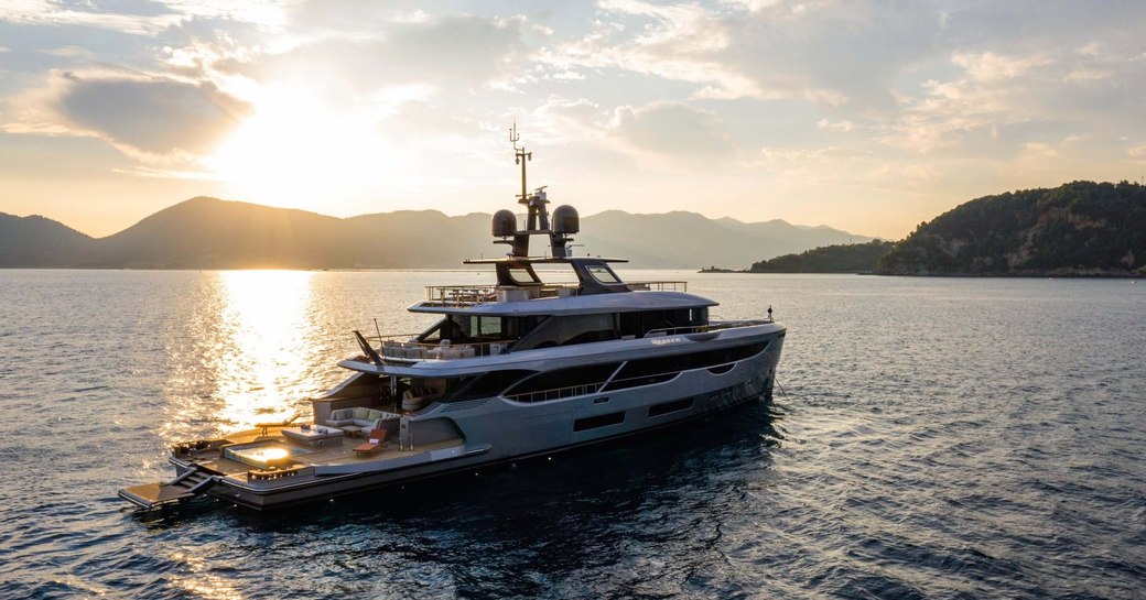 luxury yacht rebeca during sunset