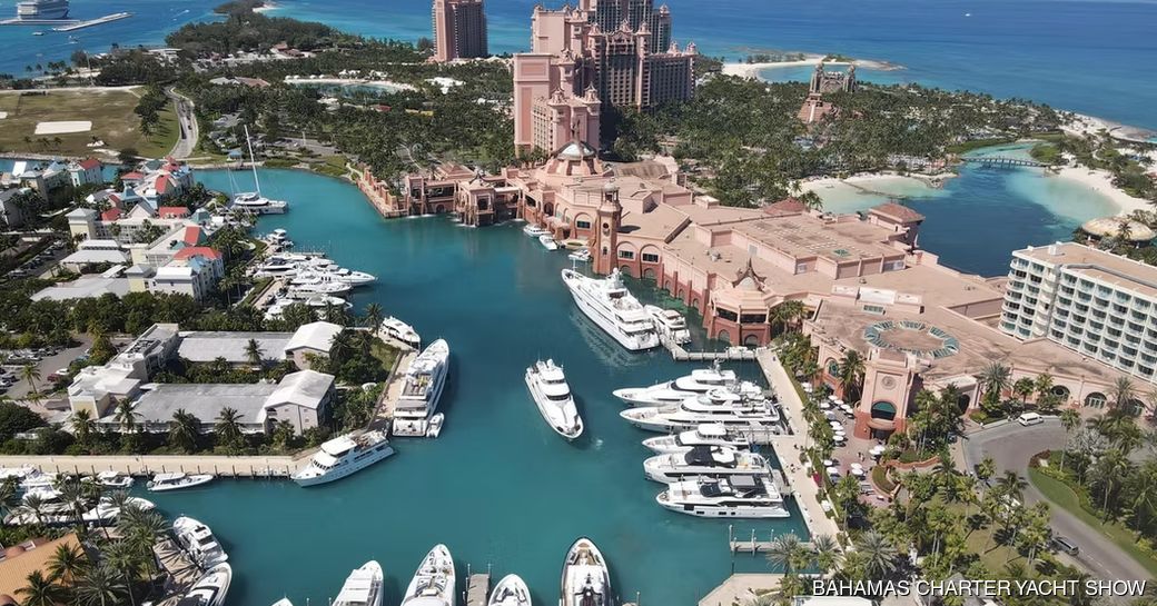 Bahamas Charter Yacht Show aerial view of Atlantis marina