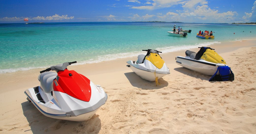 jet-skis on beach on yacht charter