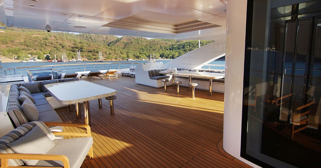 luxury yacht baba's sundeck with dining and elevator