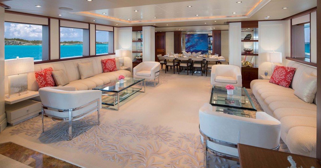 the main salon with plenty of lounging space onc harter yacht time for us