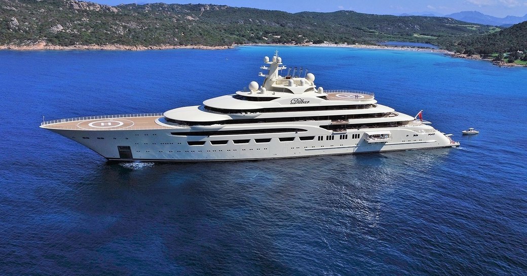 superyacht DILBAR cruising on her maiden voyage int he Mediterranean