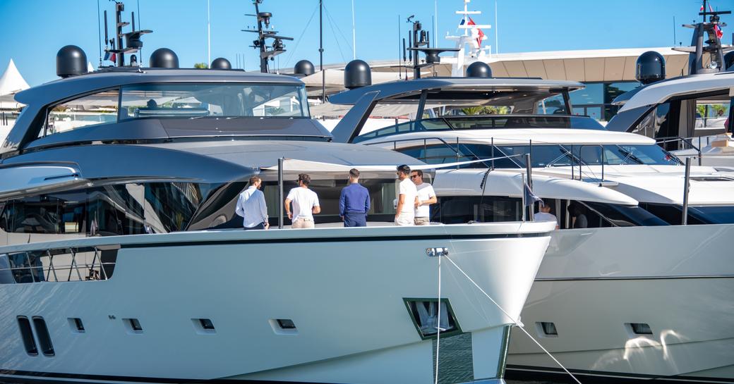 Motor yacht charters berthed at Cannes Yachting Festival