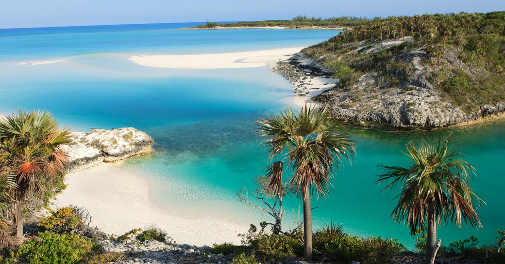 Secluded beach and lagoon in the Bahamas