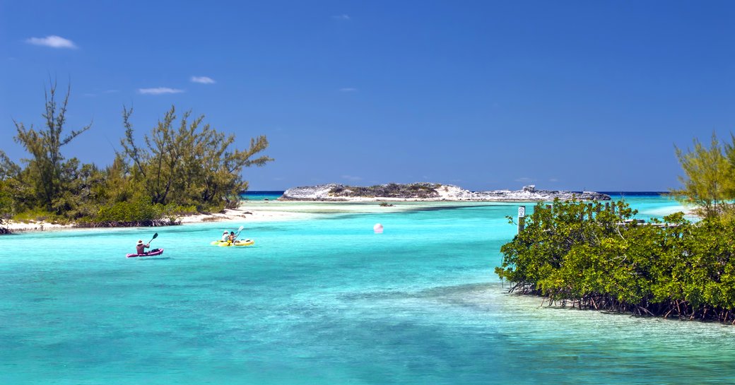 blue water in shallow tidal creek in the exumas