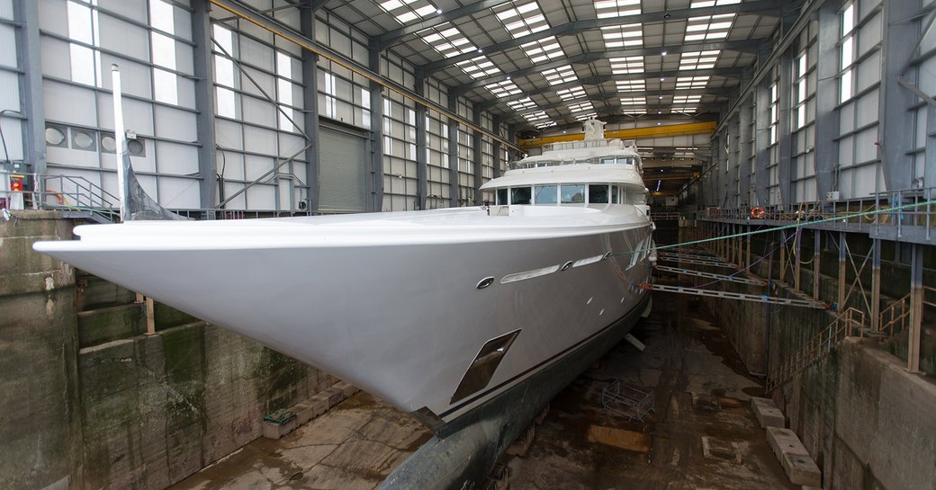 Lady E superyacht at the yard in Pendennis