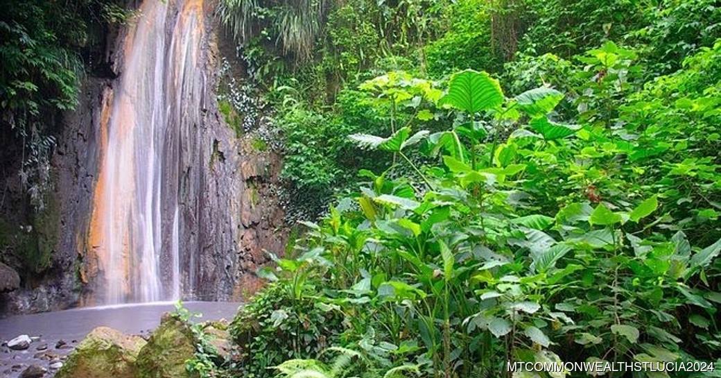 Diamond Falls Botanical Gardens & Mineral Baths St Lucia waterfall