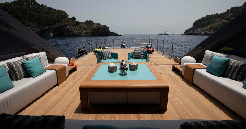 beach club area and extending swim platform on superyacht utopia IV