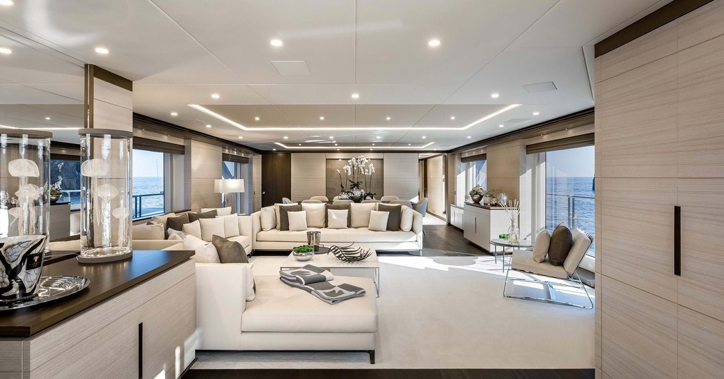 main salon on benetti charter yacht jacozami