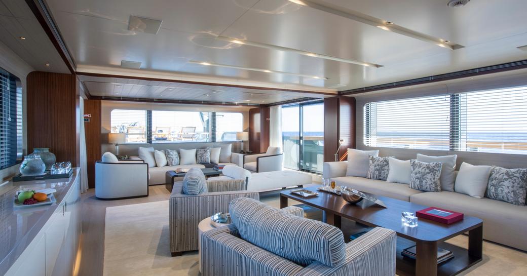 Main salon lounge onboard charter yacht MOKA