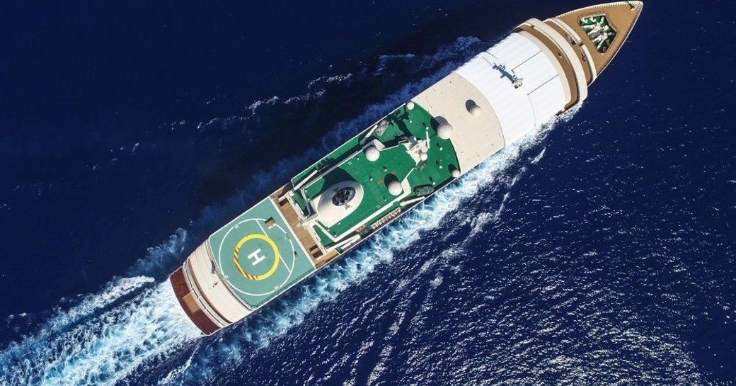 An aerial image of superyacht Fulk Al Salamah