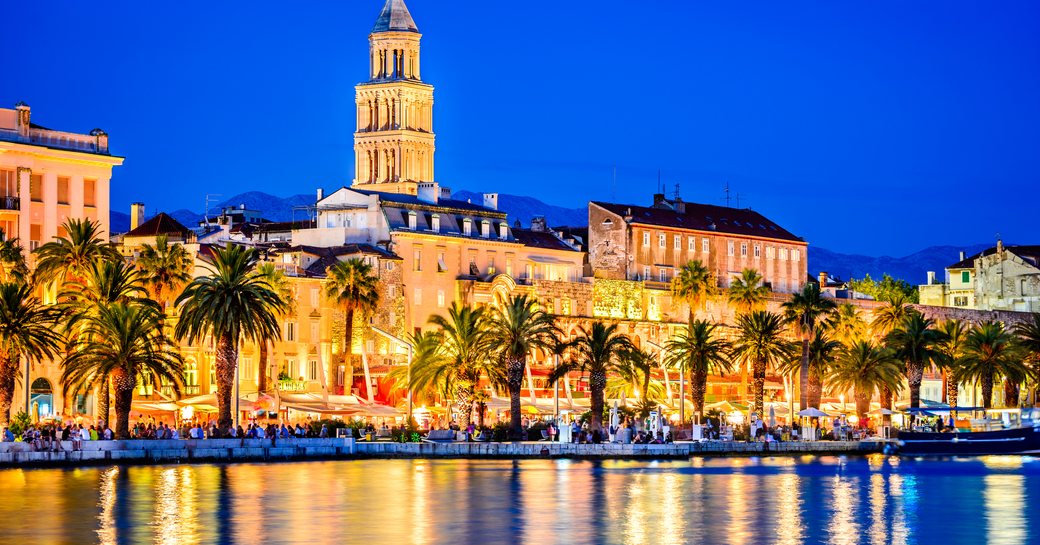 Split, Croatia. Colorful waterfront evening view, Dalmatia