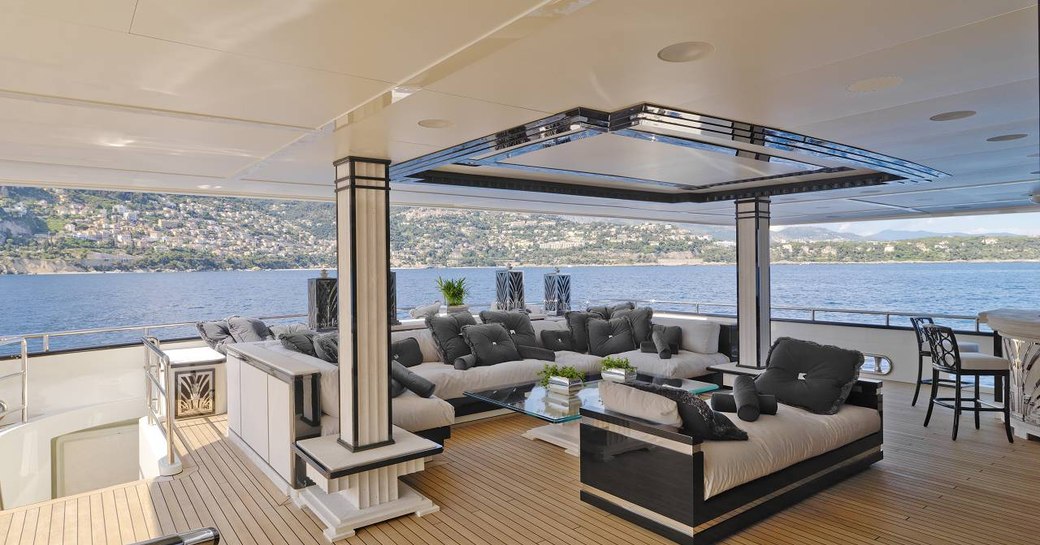 upper deck alfresco social area on superyacht silver angel