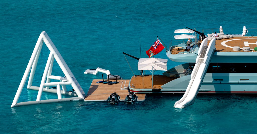 Water toys and slide deployed with charter yacht LIMERENCE