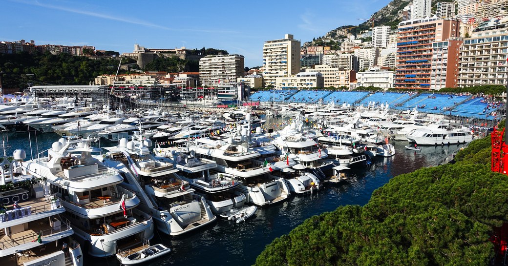 Yachts lined up at the Monaco Grand Prix